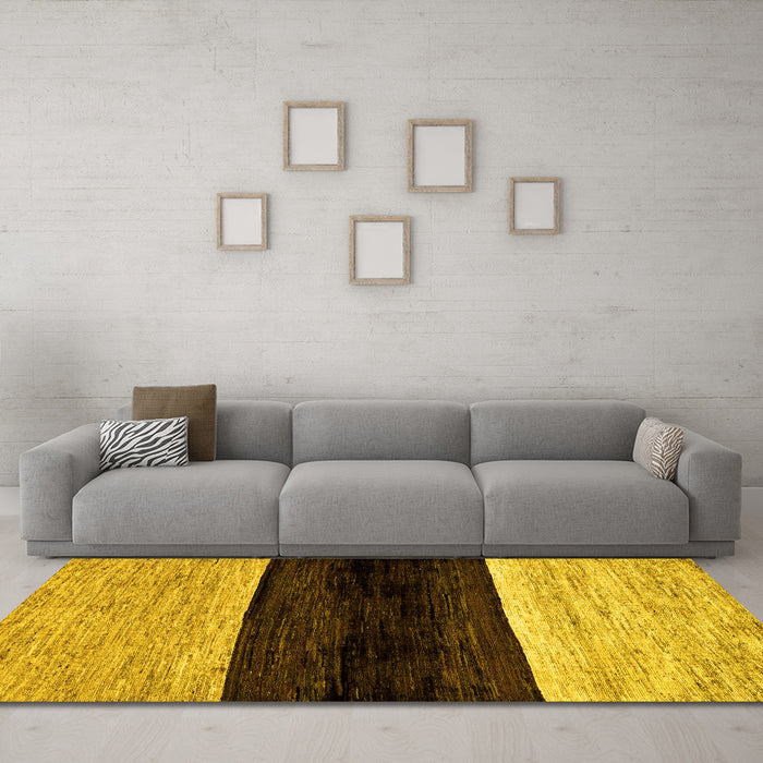 Machine Washable Abstract Yellow Modern Rug in a Living Room, wshabs102yw