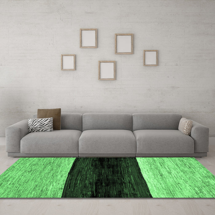 Machine Washable Abstract Emerald Green Modern Area Rugs in a Living Room,, wshabs102emgrn