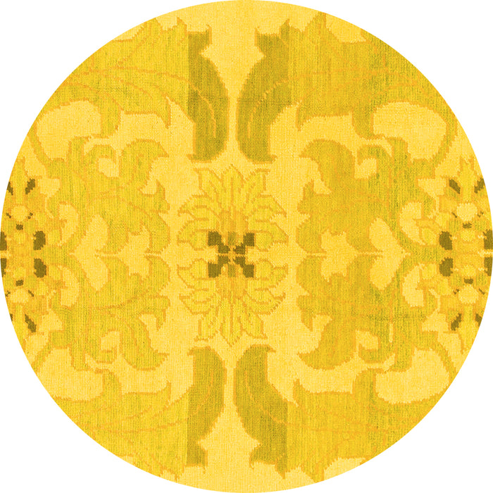 Round Abstract Yellow Modern Rug, abs1030yw