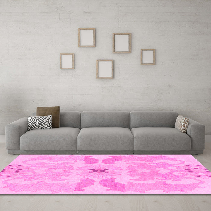 Machine Washable Abstract Pink Modern Rug in a Living Room, wshabs1030pnk