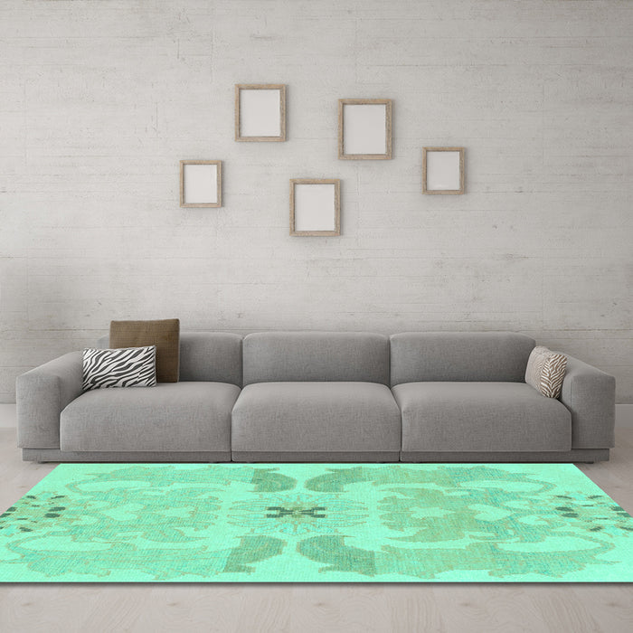 Machine Washable Abstract Turquoise Modern Area Rugs in a Living Room,, wshabs1030turq