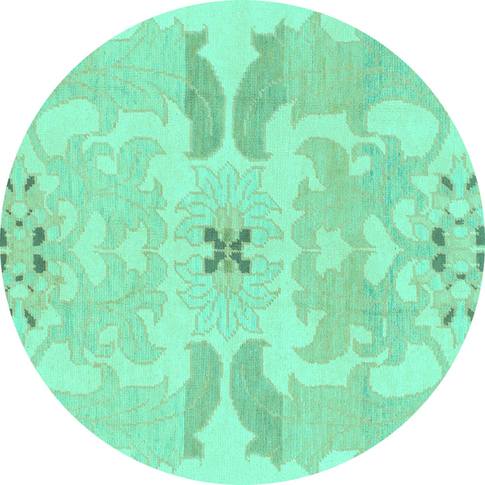 Round Machine Washable Abstract Turquoise Modern Area Rugs, wshabs1030turq