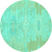 Round Abstract Turquoise Modern Rug, abs1031turq