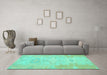 Machine Washable Abstract Turquoise Modern Area Rugs in a Living Room,, wshabs1031turq