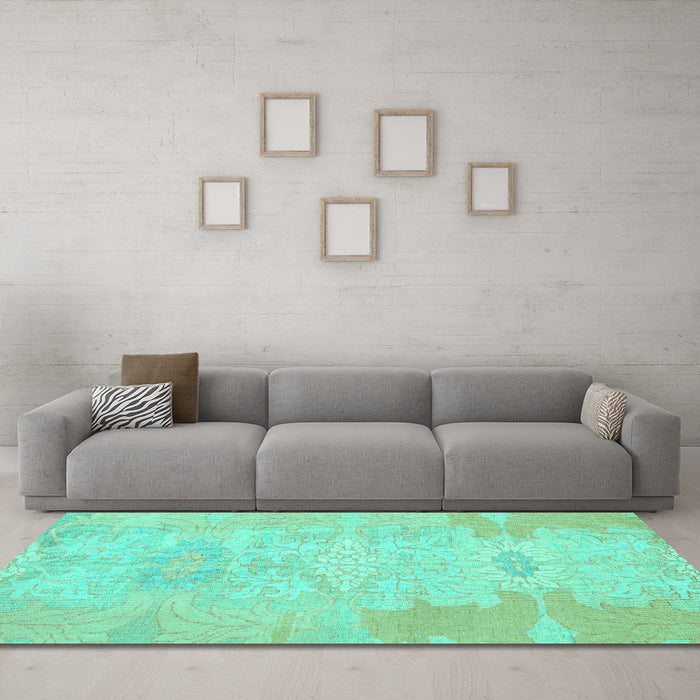 Machine Washable Abstract Turquoise Modern Area Rugs in a Living Room,, wshabs1031turq