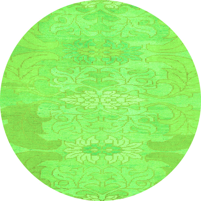 Round Machine Washable Abstract Green Modern Area Rugs, wshabs1031grn
