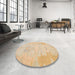 Round Machine Washable Abstract Brown Rug in a Office, wshabs1031