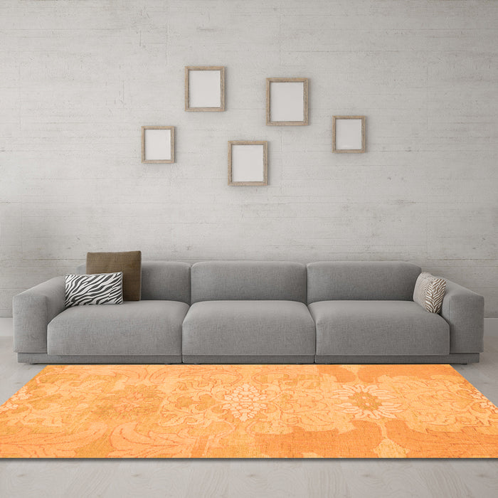 Machine Washable Abstract Orange Modern Area Rugs in a Living Room, wshabs1031org