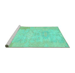 Sideview of Machine Washable Abstract Turquoise Modern Area Rugs, wshabs1031turq