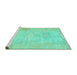Sideview of Machine Washable Abstract Turquoise Modern Area Rugs, wshabs1031turq