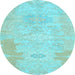 Round Machine Washable Abstract Light Blue Modern Rug, wshabs1031lblu