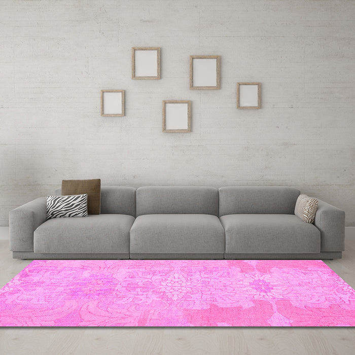 Machine Washable Abstract Pink Modern Rug in a Living Room, wshabs1031pnk