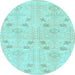 Round Abstract Light Blue Modern Rug, abs1032lblu