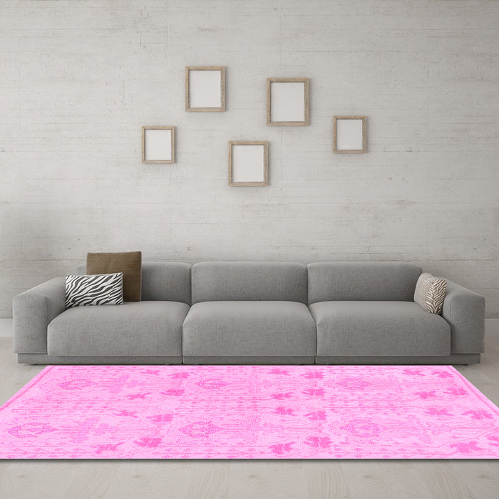 Machine Washable Abstract Pink Modern Rug in a Living Room, wshabs1032pnk