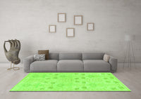 Machine Washable Abstract Green Modern Rug, wshabs1032grn