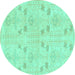 Round Machine Washable Abstract Turquoise Modern Area Rugs, wshabs1032turq