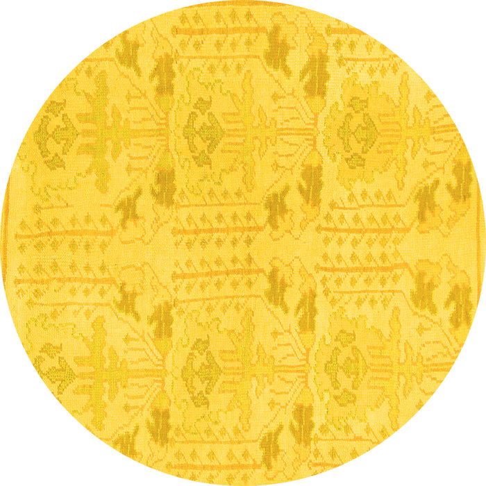 Round Machine Washable Abstract Yellow Modern Rug, wshabs1032yw