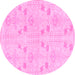 Round Machine Washable Abstract Pink Modern Rug, wshabs1032pnk