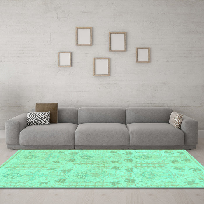 Machine Washable Abstract Turquoise Modern Area Rugs in a Living Room,, wshabs1032turq
