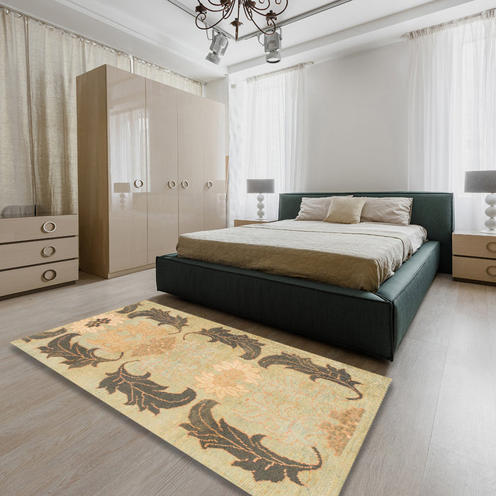 Machine Washable Abstract Bronze Brown Rug in a Bedroom, wshabs1033