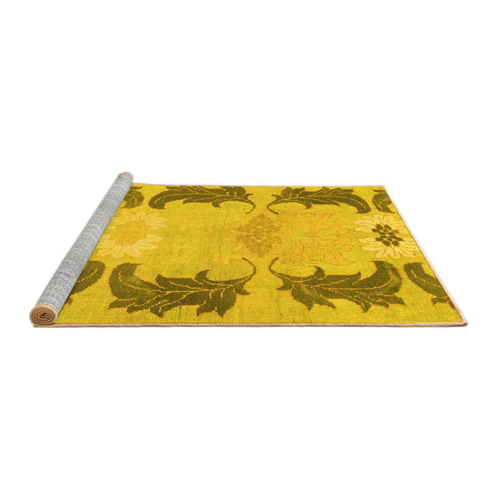 Sideview of Machine Washable Abstract Yellow Modern Rug, wshabs1033yw