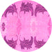 Round Machine Washable Abstract Pink Modern Rug, wshabs1033pnk