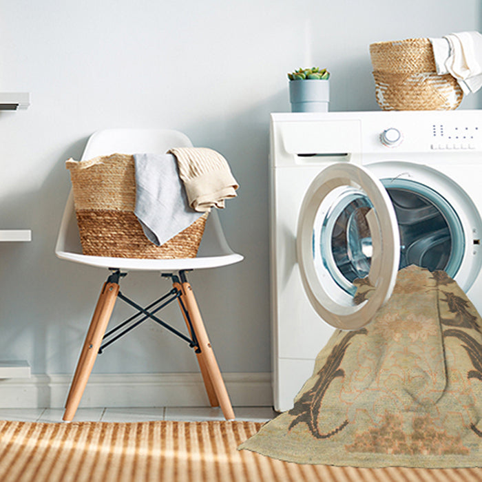 Machine Washable Abstract Bronze Brown Rug in a Washing Machine, wshabs1033