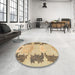 Round Machine Washable Abstract Bronze Brown Rug in a Office, wshabs1033