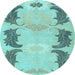 Round Abstract Light Blue Modern Rug, abs1033lblu