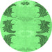 Round Abstract Emerald Green Modern Rug, abs1033emgrn