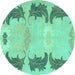 Round Machine Washable Abstract Turquoise Modern Area Rugs, wshabs1033turq