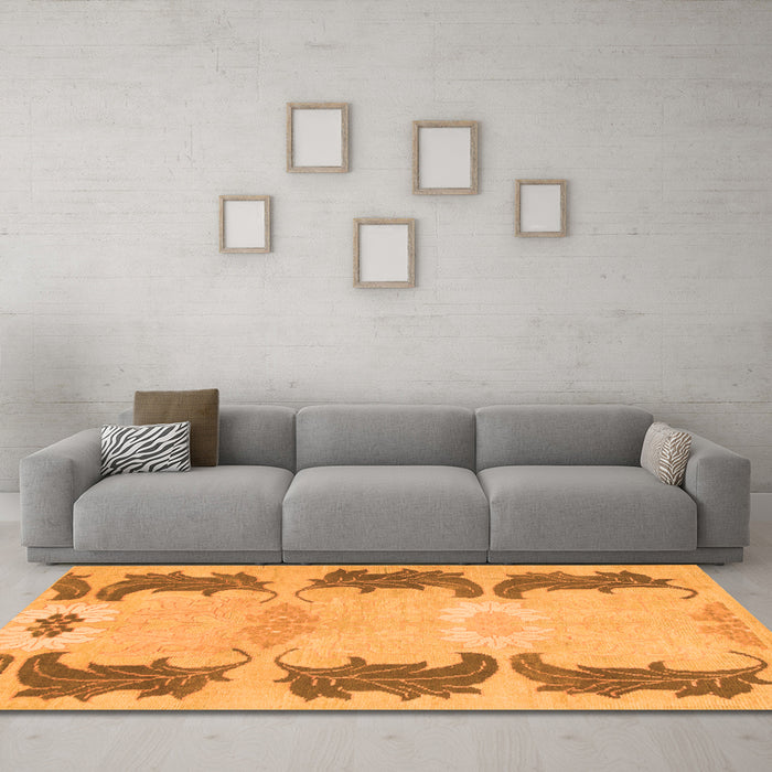 Machine Washable Abstract Orange Modern Area Rugs in a Living Room, wshabs1033org