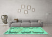 Machine Washable Abstract Turquoise Modern Area Rugs in a Living Room,, wshabs1033turq