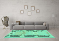 Machine Washable Abstract Turquoise Modern Rug, wshabs1033turq