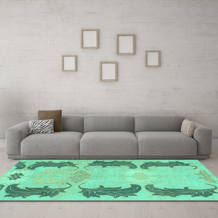 Machine Washable Abstract Turquoise Modern Area Rugs in a Living Room,, wshabs1033turq