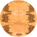 Round Machine Washable Abstract Orange Modern Area Rugs, wshabs1033org