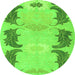 Round Machine Washable Abstract Green Modern Area Rugs, wshabs1033grn