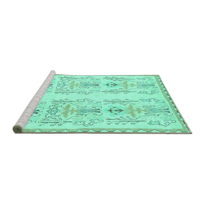 Sideview of Machine Washable Abstract Turquoise Modern Area Rugs, wshabs1034turq