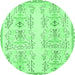 Round Machine Washable Abstract Emerald Green Modern Area Rugs, wshabs1034emgrn