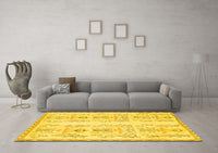 Machine Washable Abstract Yellow Modern Rug, wshabs1034yw