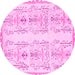 Round Machine Washable Abstract Pink Modern Rug, wshabs1034pnk