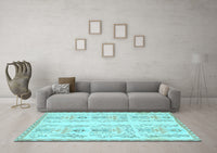 Machine Washable Abstract Light Blue Modern Rug, wshabs1034lblu