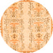 Round Machine Washable Abstract Orange Modern Area Rugs, wshabs1034org