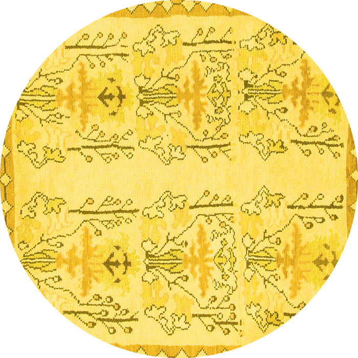Round Machine Washable Abstract Yellow Modern Rug, wshabs1034yw
