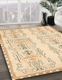 Machine Washable Abstract Khaki Gold Rug in a Family Room, wshabs1034
