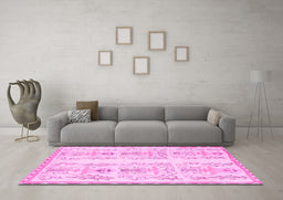 Machine Washable Abstract Pink Modern Rug in a Living Room, wshabs1034pnk