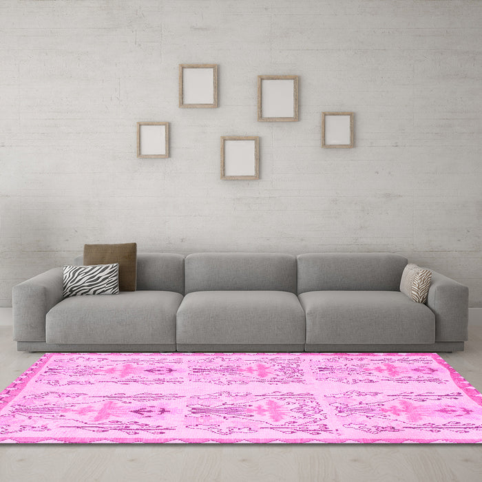 Machine Washable Abstract Pink Modern Rug in a Living Room, wshabs1034pnk