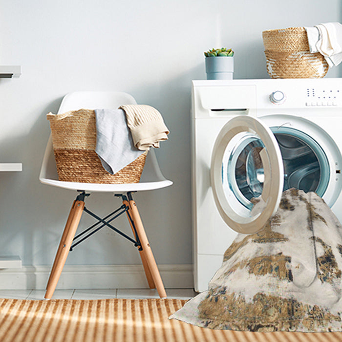 Machine Washable Abstract Gold Rug in a Washing Machine, wshabs1035