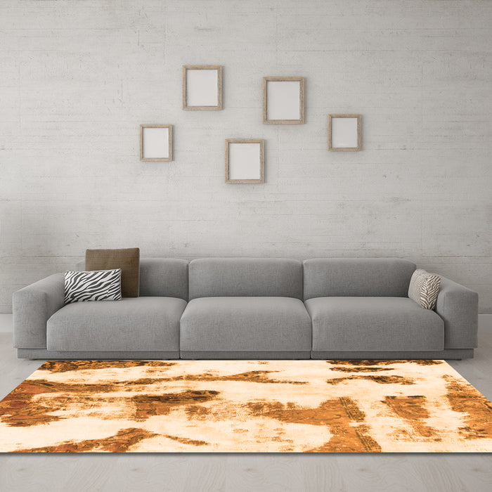 Machine Washable Abstract Orange Modern Area Rugs in a Living Room, wshabs1035org