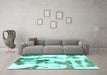 Machine Washable Abstract Turquoise Modern Area Rugs in a Living Room,, wshabs1035turq